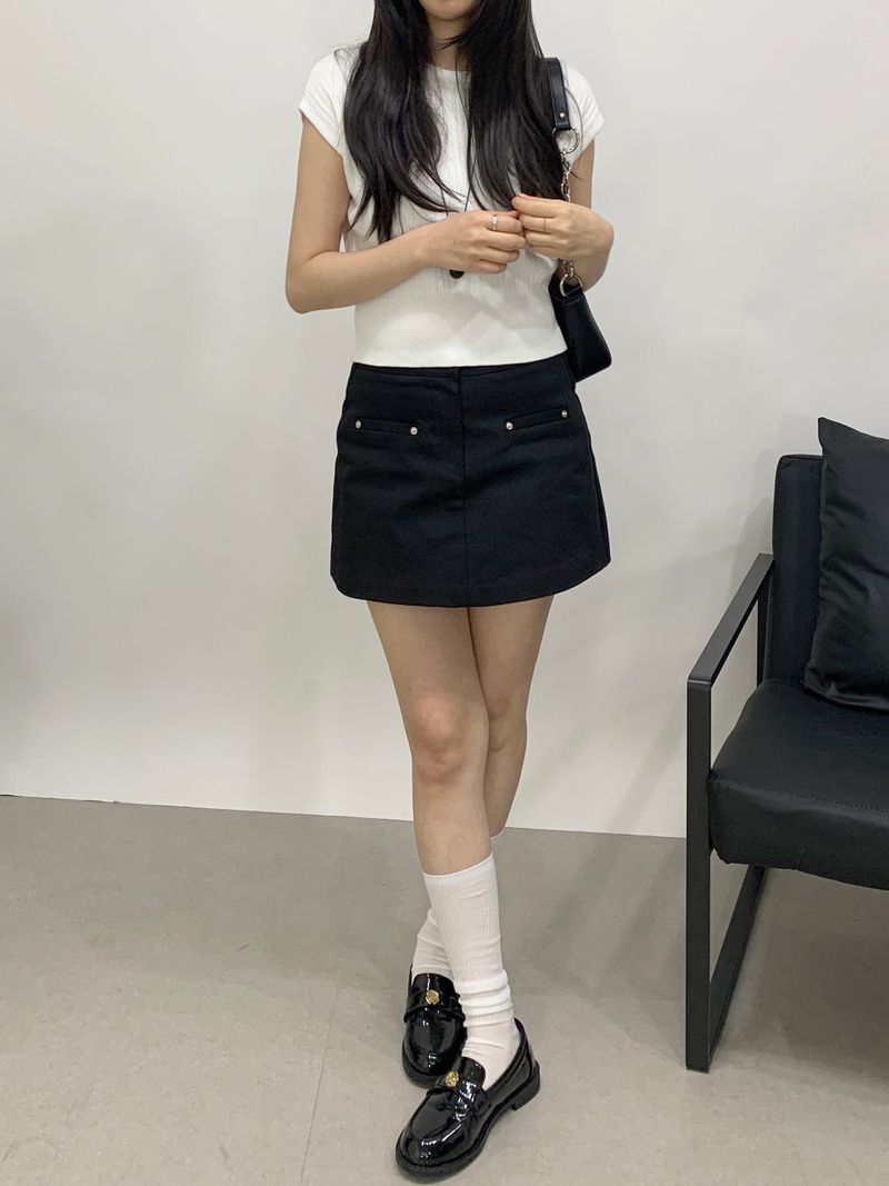 Obdi Elastic Waist A-line Mini Skirt