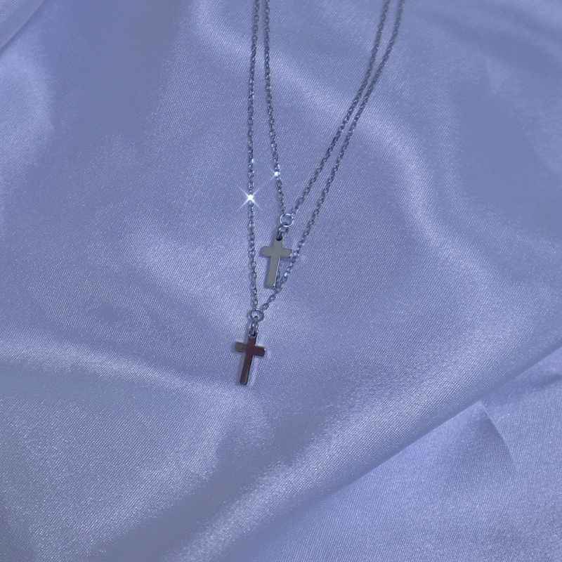Double mini cross layered necklace