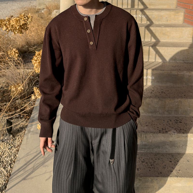 Riven Layered Henley-Neck Knit
