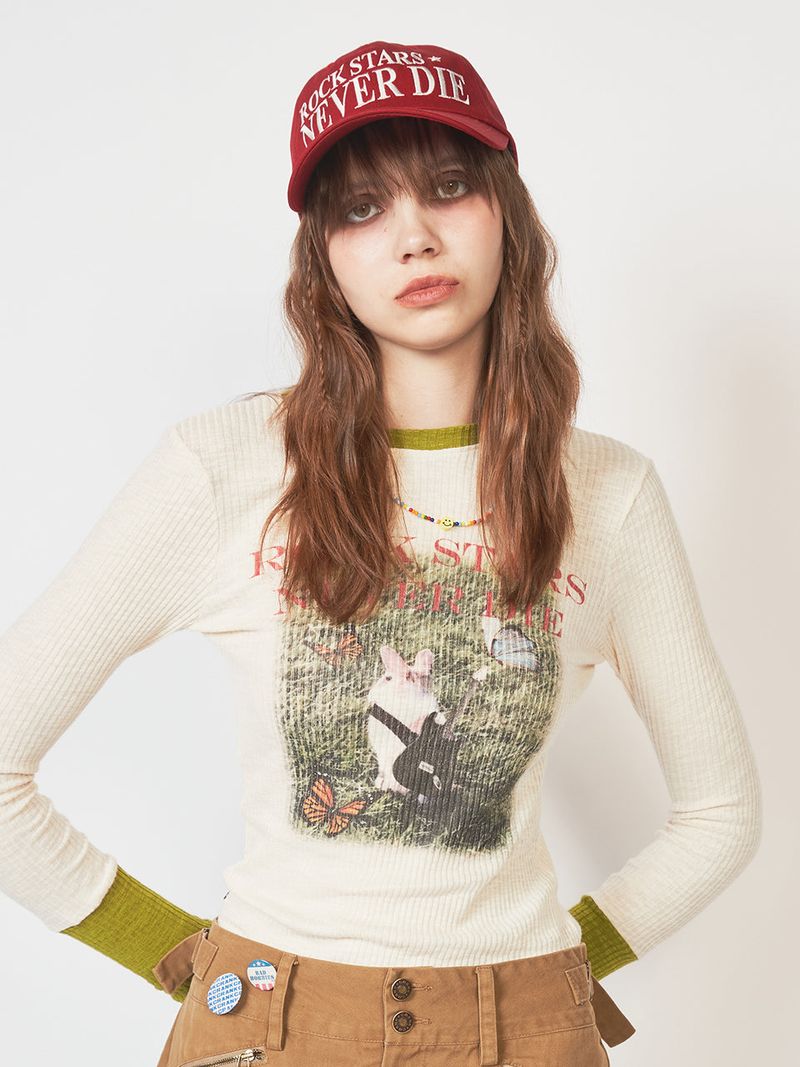 crank（クランク）の「RIBBED WARMER PRINT TOP_OLIVE（Tops）」