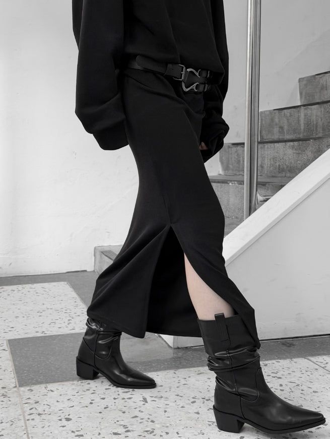 Match Shirring Slit Long Skirt