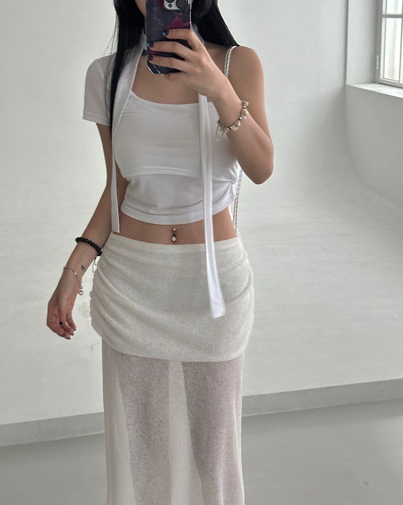 see-through layered maxi long skirt
