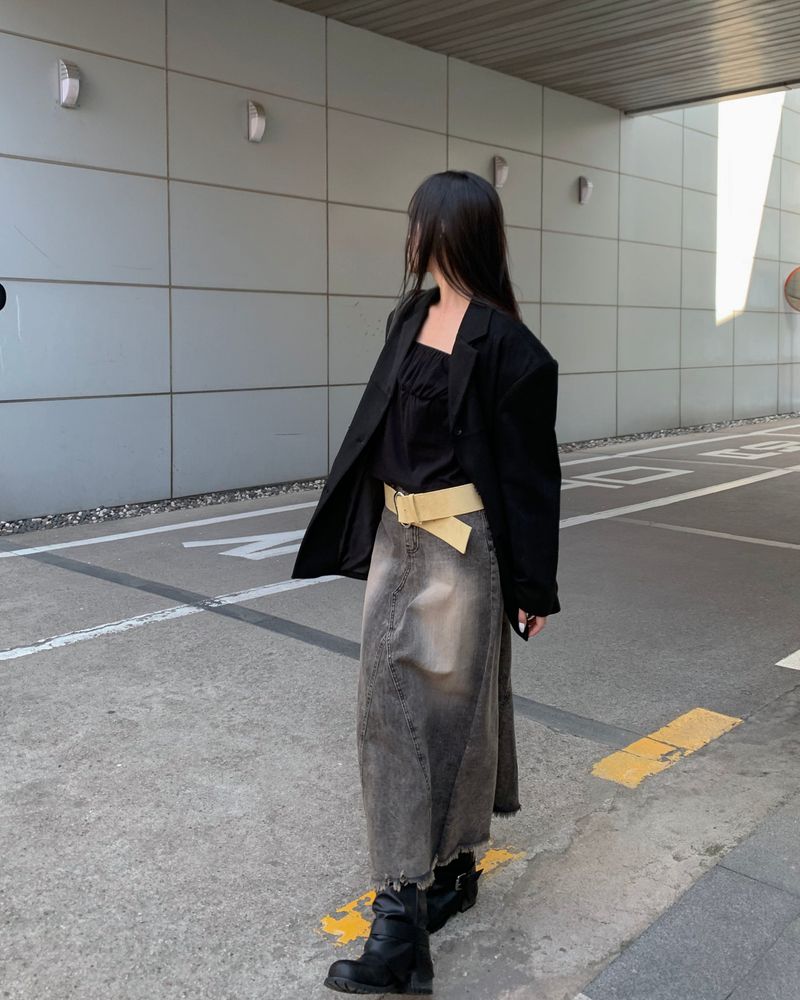 kyoive(コイブ)の「Rough denim long skirt(Skirts)」