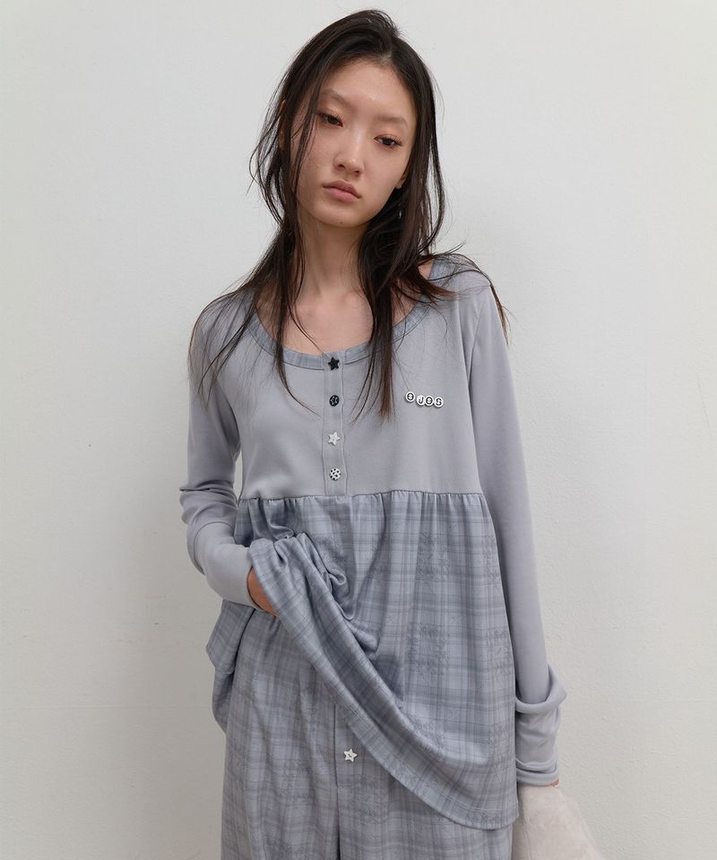 ojos（オホス）の「Check Sleep Long Sleeve / Grey（Tops）」