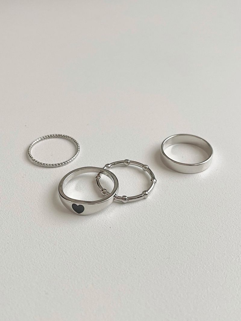 [4 set] bold prime heart layered ring set / 2 colors / volume line