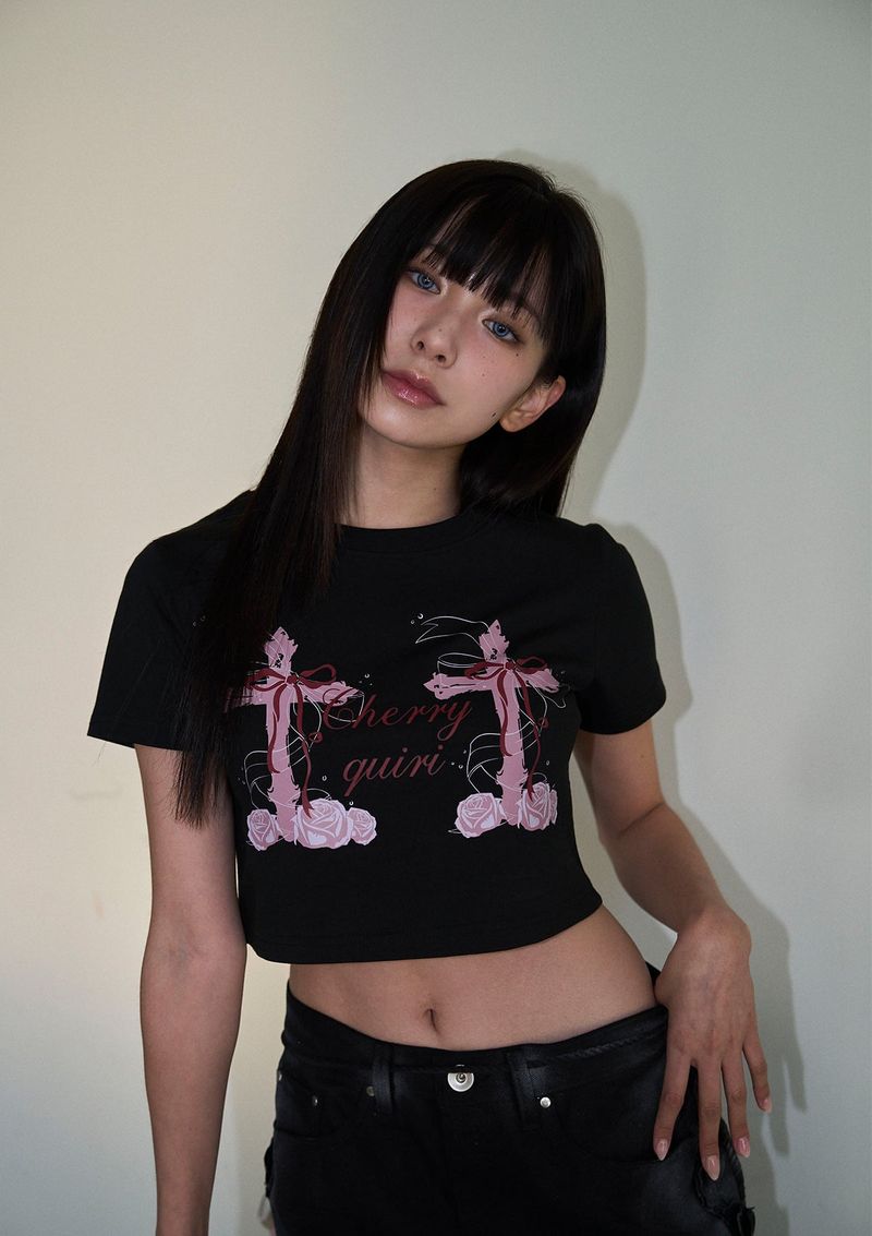 cross roses tee - black