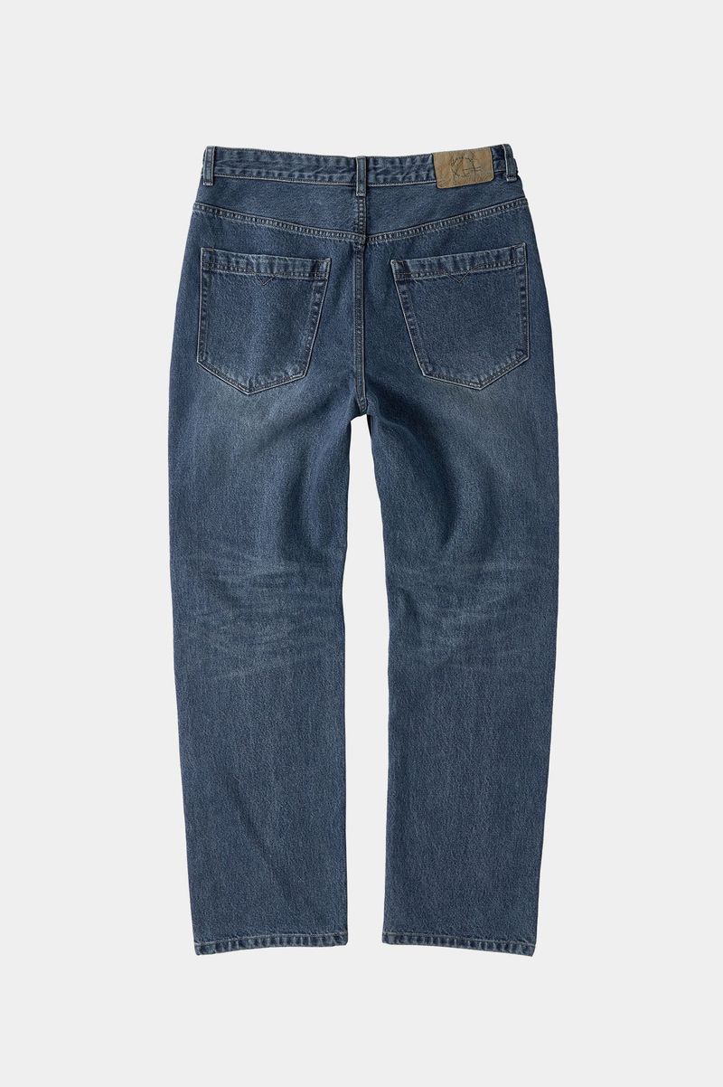 Loose Fit Tapered Denim Pants (Washed Blue)