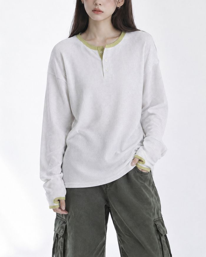 (UNISEX) ヘンリーネック ワッフル ウォーマー ティー