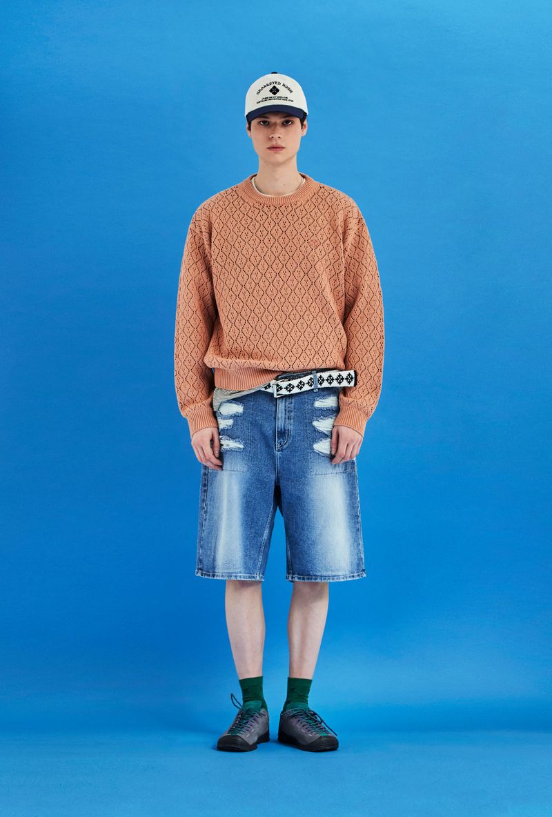 MESH ARGYLE KNIT / SALMON