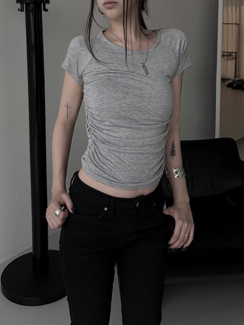 basic shirring short sleeve (2color)