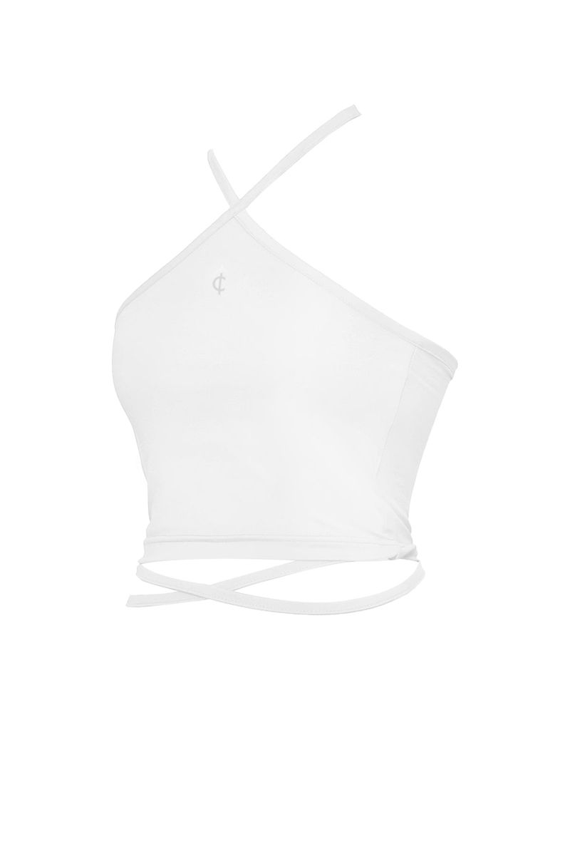 2-way halter span crop sleeveless top (white)
