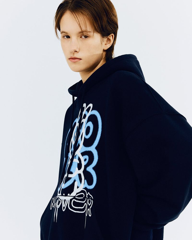 SPRAY RABBIT HOODIE-NAVY