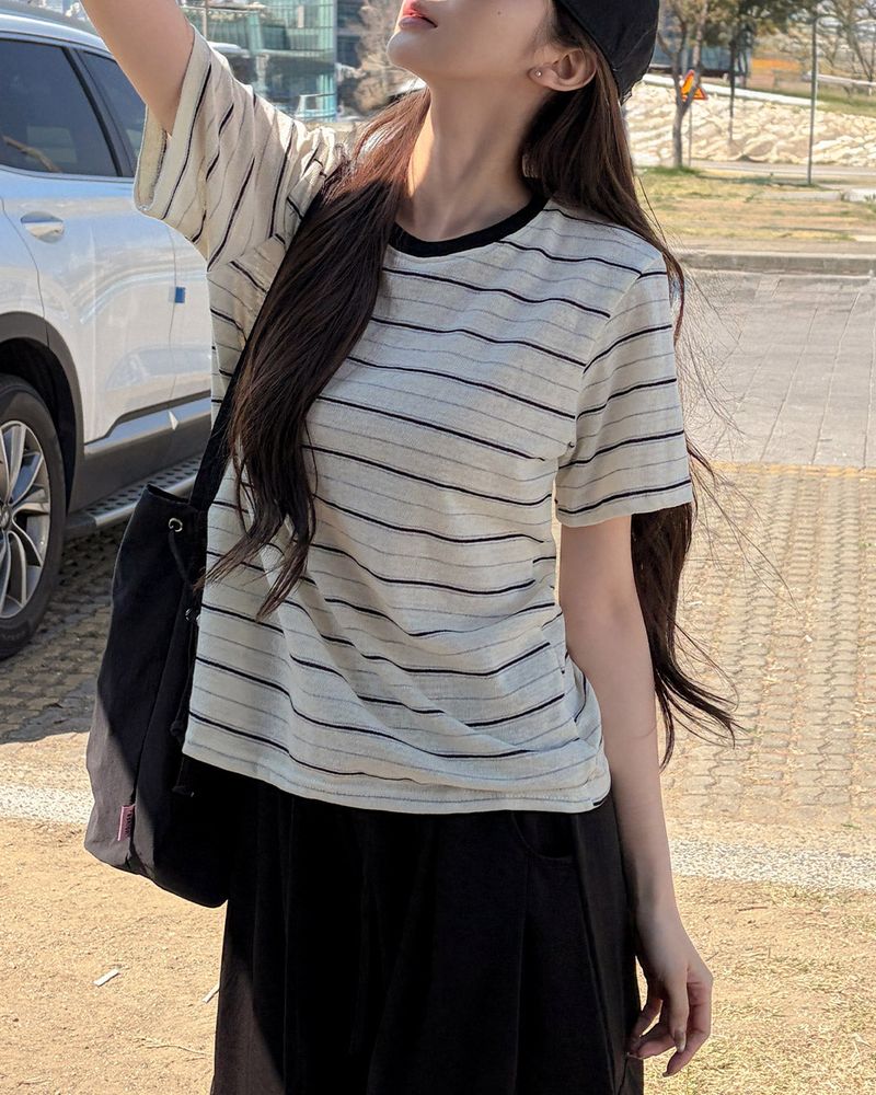 Mect stripe short‑sleeve T‑shirt
