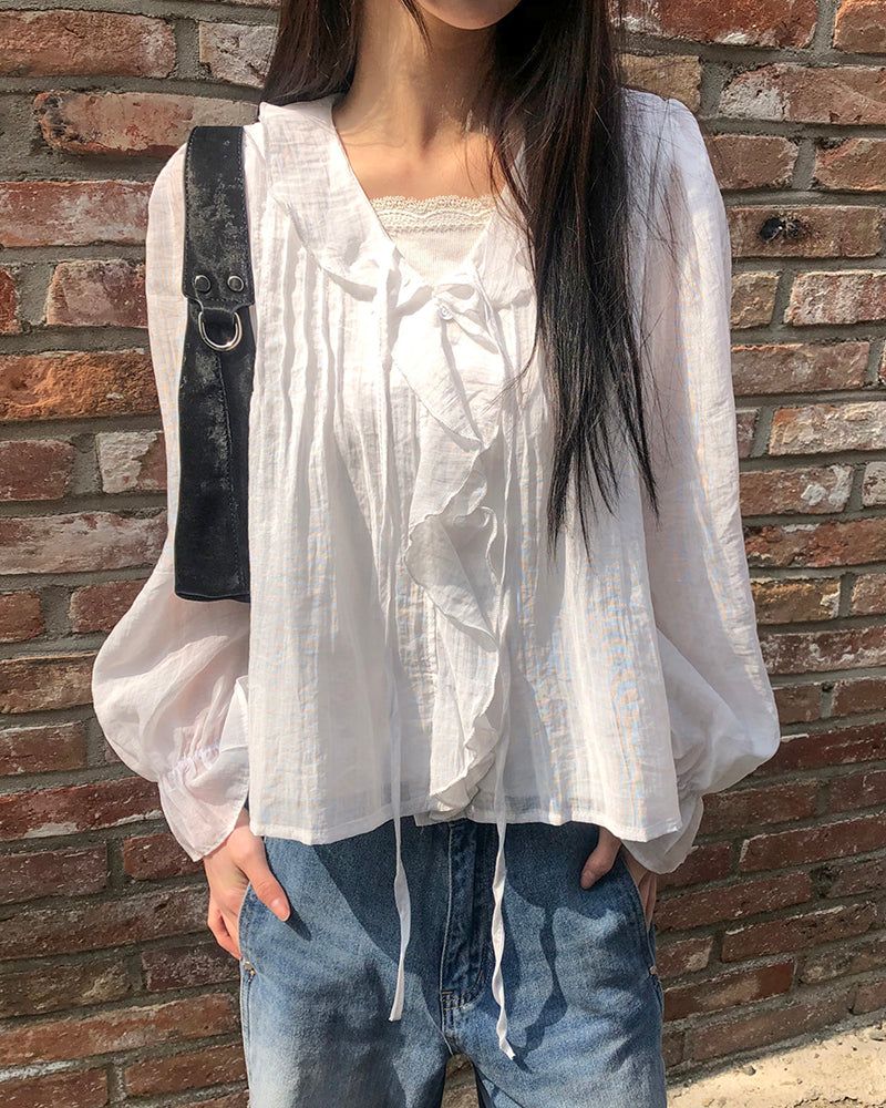 WONDER WONDER(ワンダーワンダー)の「Leken Pintuck Frill Blouse(Tops)」