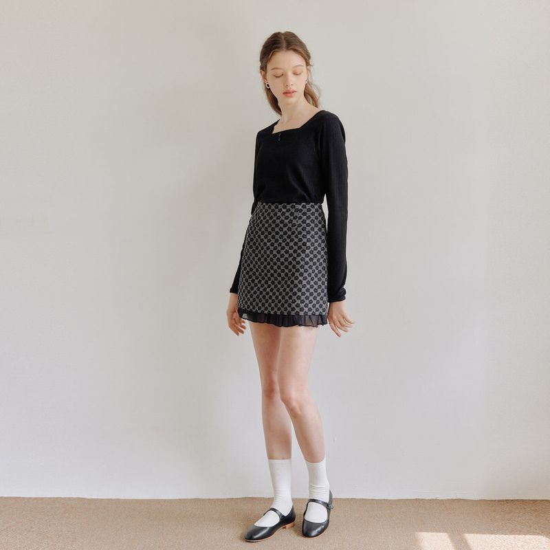 ジャカードフラワースカート / JACQUARD FLOWER SKIRT_BLACK