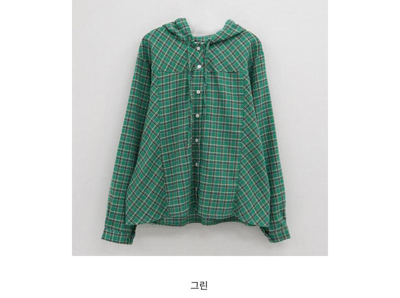 Cotton checked hooded shirt