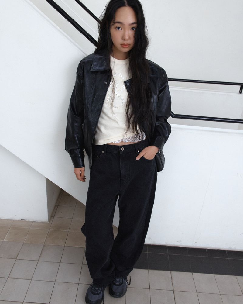 Oversized Faux Leather Blouson (Black)