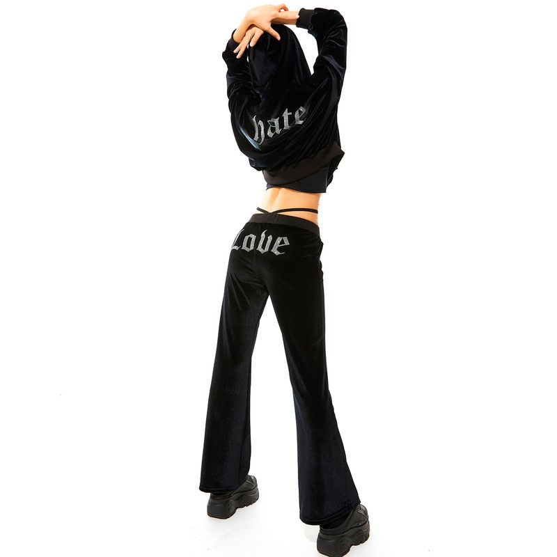 0 3 LOVE Velvet string pants - BLACK