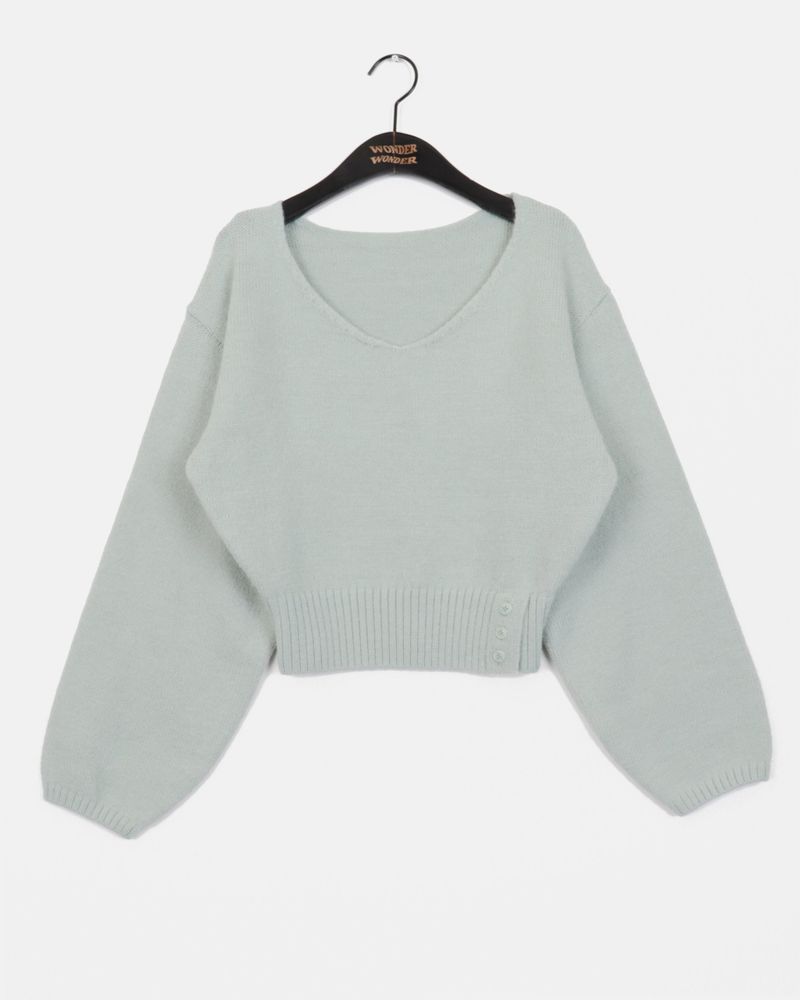 Bien off-shoulder two-way button slit V-neck long sleeve knit