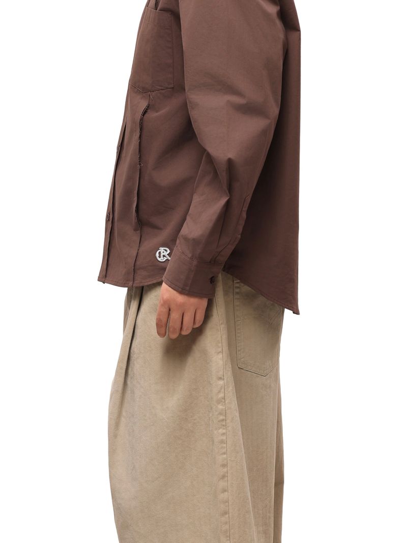 6CRAYON Patchwork Basic Brown Cotton Poplin Embroidered Shirt