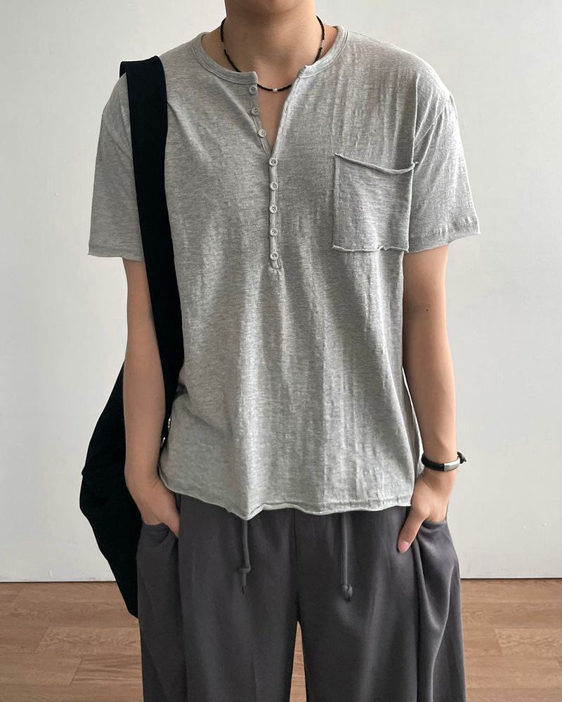 IDF(アイディーエフ)の「Pochi Slub Henley Neck Short Sleeve T(Tops)」