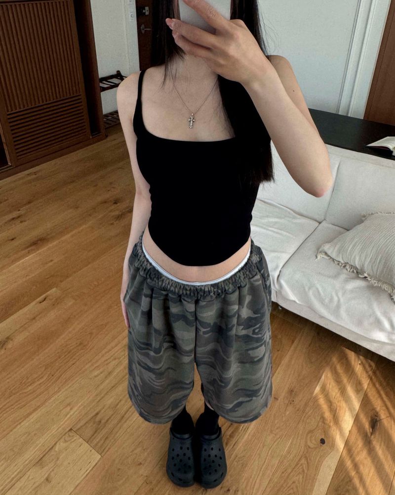 [Unisex] Camo bermuda sweat pants 