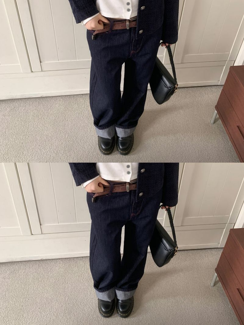 ペニーレッドステッチローワイドデニムパンツ