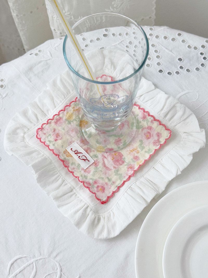 Initial Label Frill Matte Coaster Cotton Cover s
