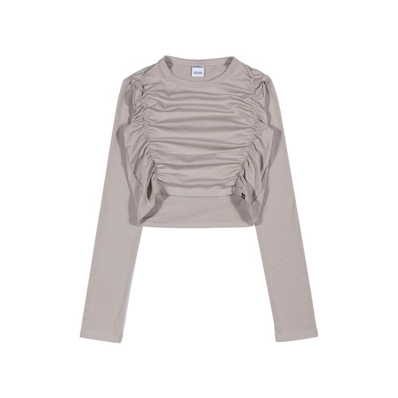  SHIRRING CROP TOP [Black, Beige, Khaki]