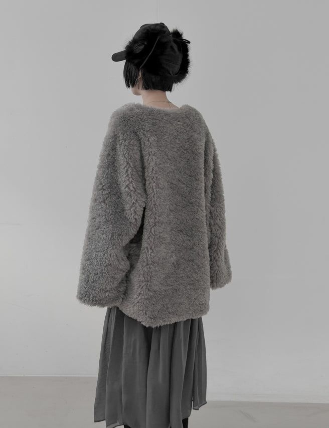 Blanket Pocket V-Neck Fur Cardigan