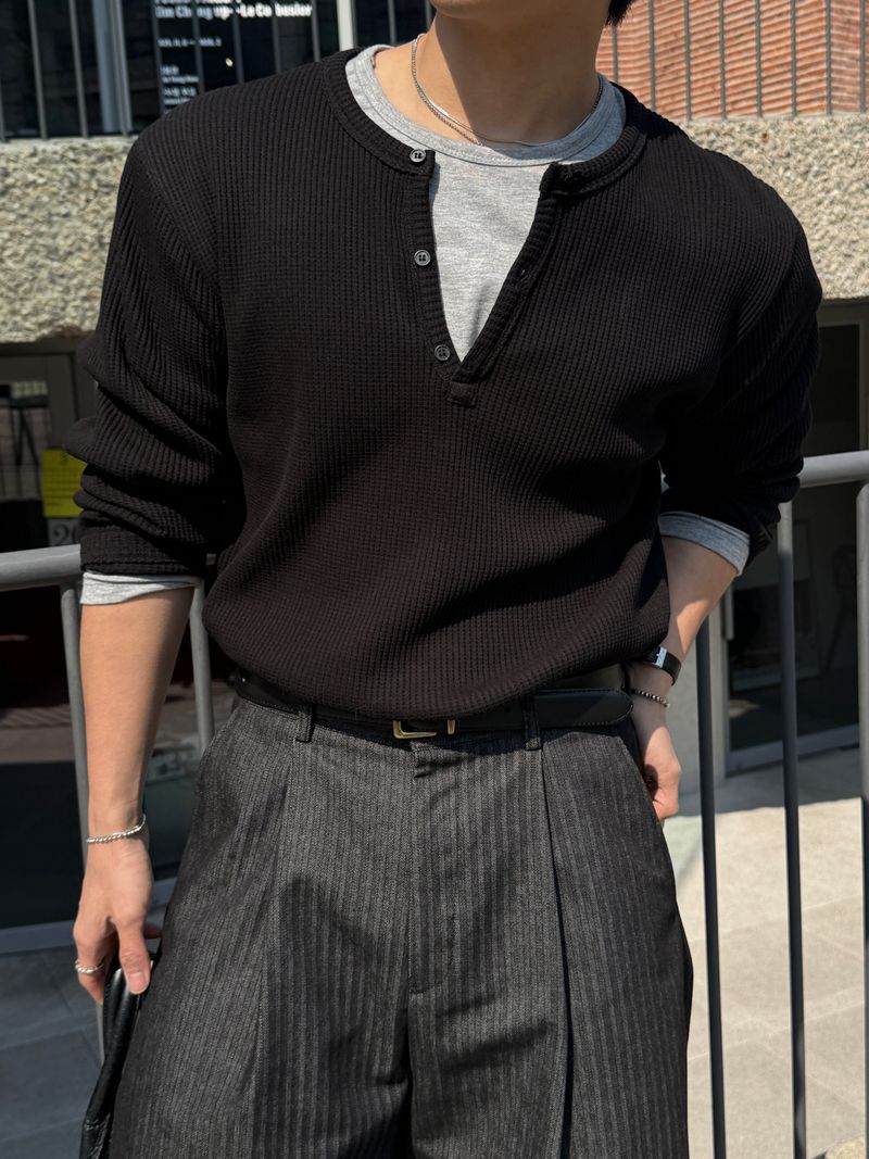 Macca waffle henley neck