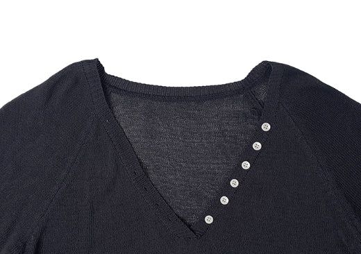 Soring Button See-Through Deep V Knit