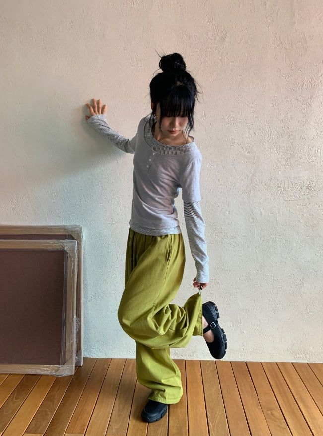 Nicks Layered Button Stripe Long Sleeve Tee