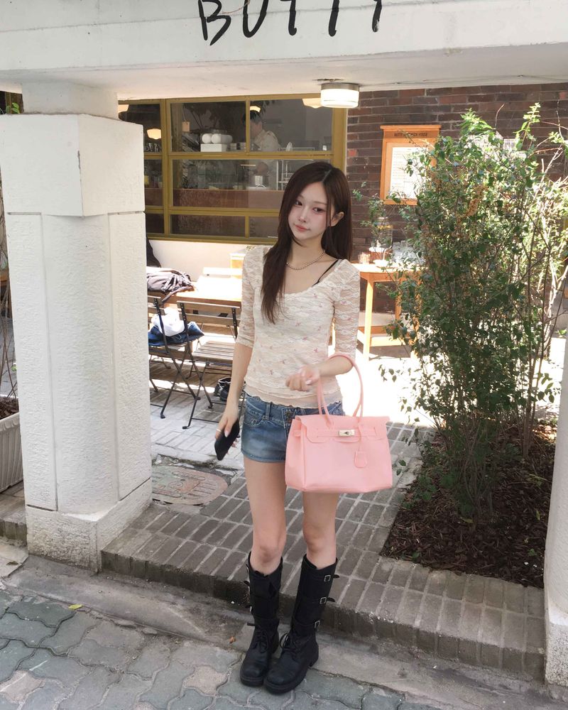 Two button vintage washing shorts