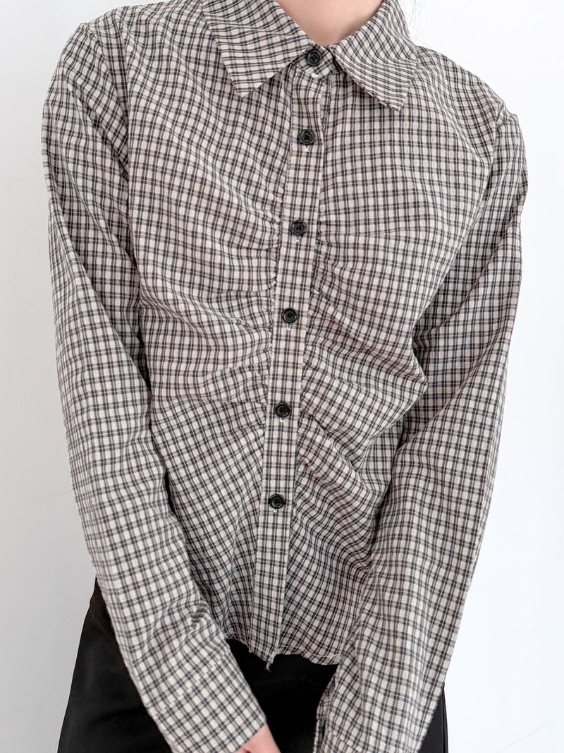 SHIRRING COTTON CHECK SHIRT