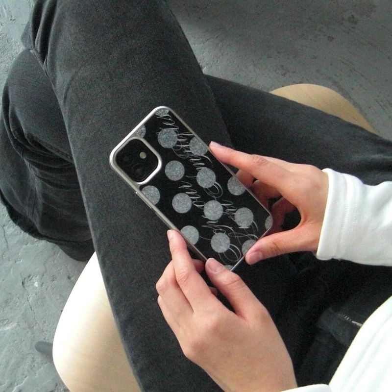 [MADE] glitter dot slogan silver glass bumper case