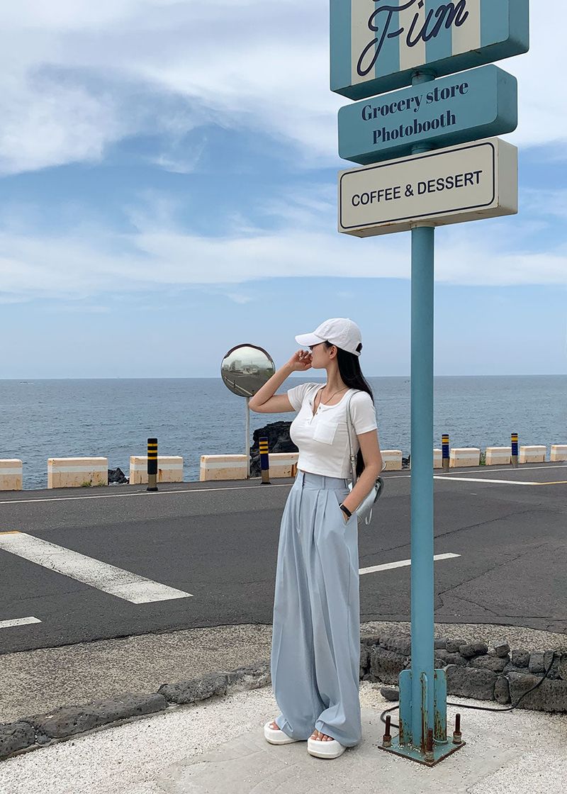 [Bellide made / Short, Long] Summer version two-pintuck wide slacks