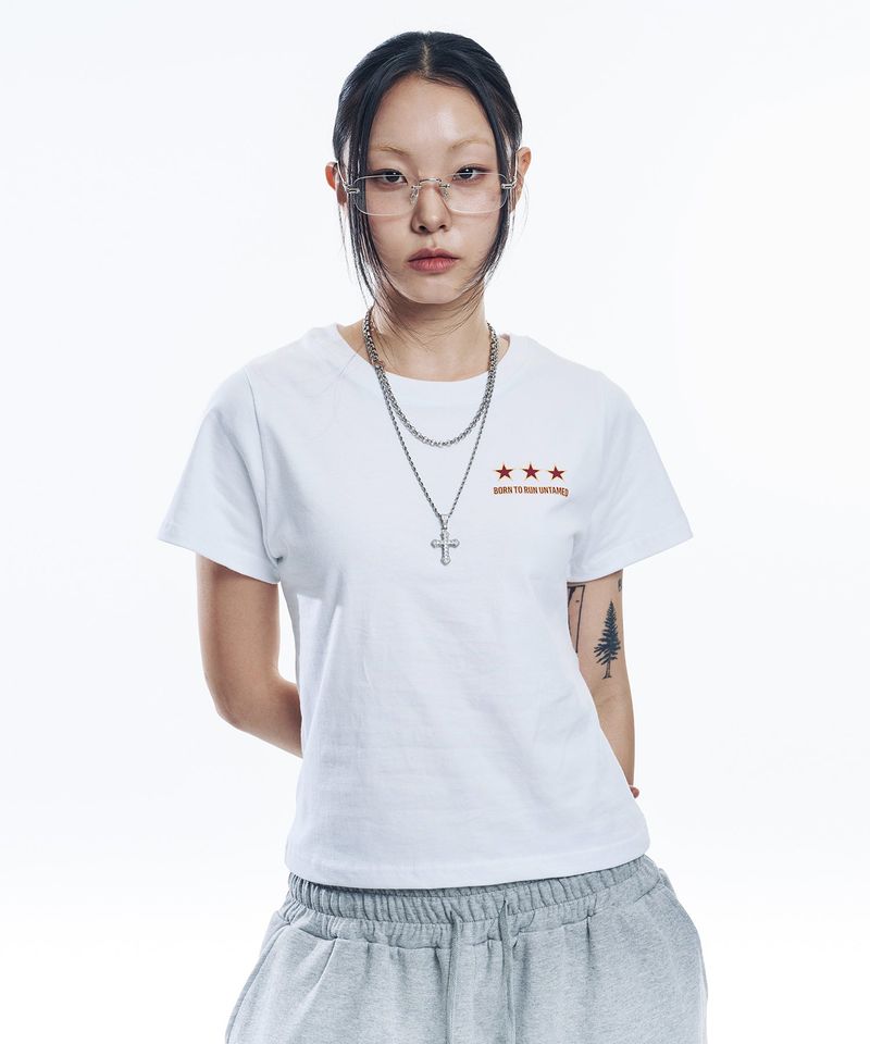 Star lettering cropped T-shirt - White