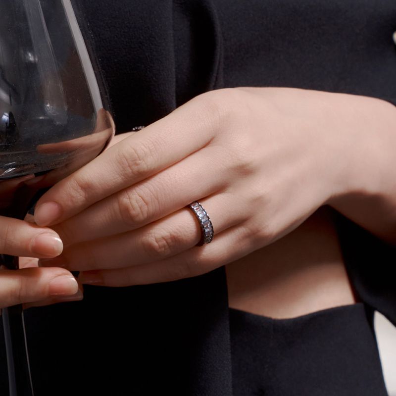 Baguette Clear Ring (black silver)