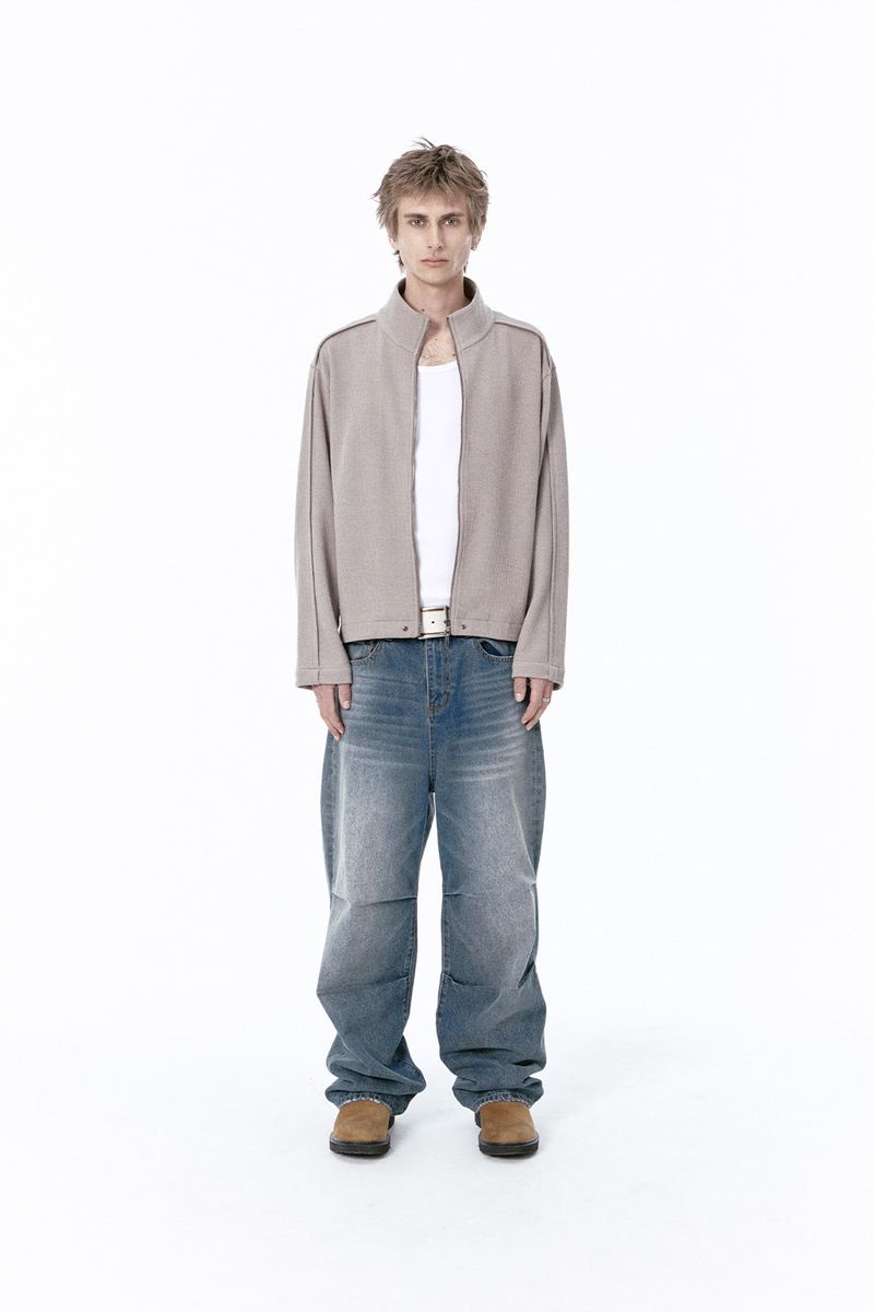 (BASE) MONO KNIT ZIP UP (BEIGE)