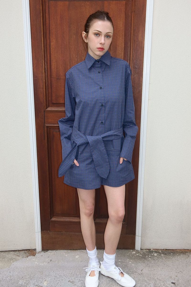 Loventina（ラヴェンティナ）の「LOW LINE CHECK JUMPSUIT_NAVY（Dresses）」