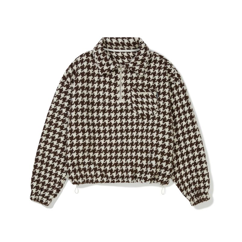 オーバーフィットハウンドニットアノラック / Overfit Hound Tooth Knit Anorak [BROWN]