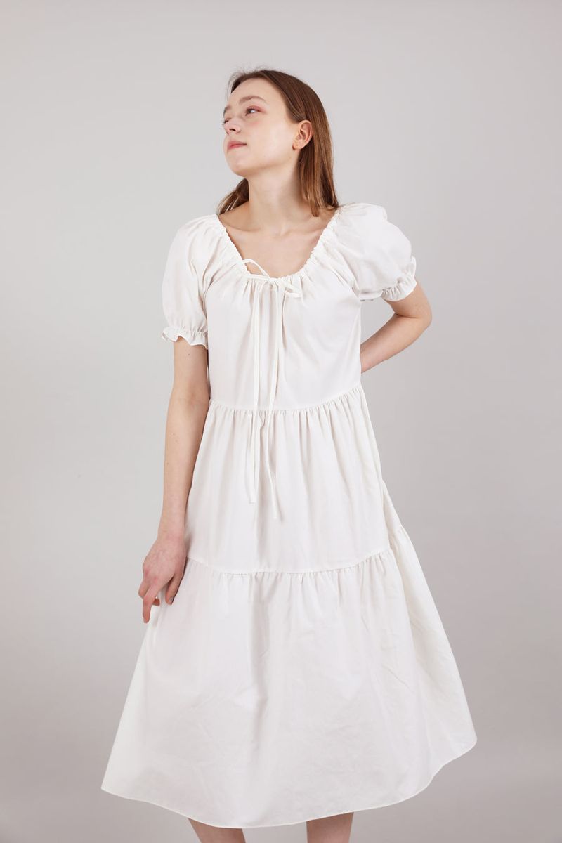 Romantic Shirring Long Onepiece Ivory