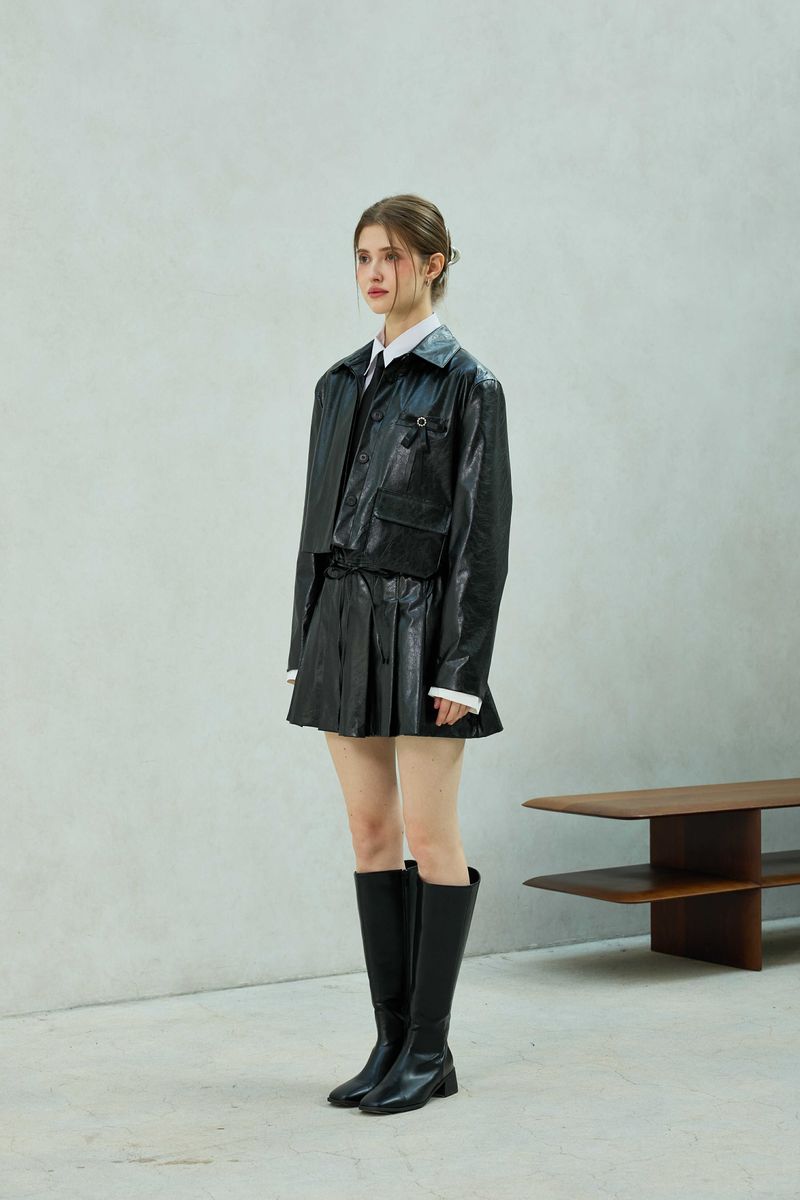 MOLLY LEATHER CROP JACKET / BLACK