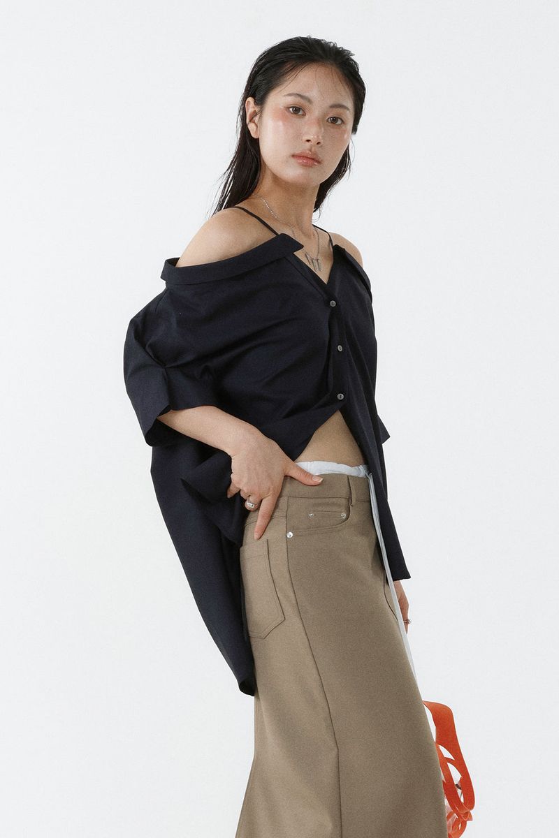 LOOSE OFF-SHOULDER SHIRT_NAVY