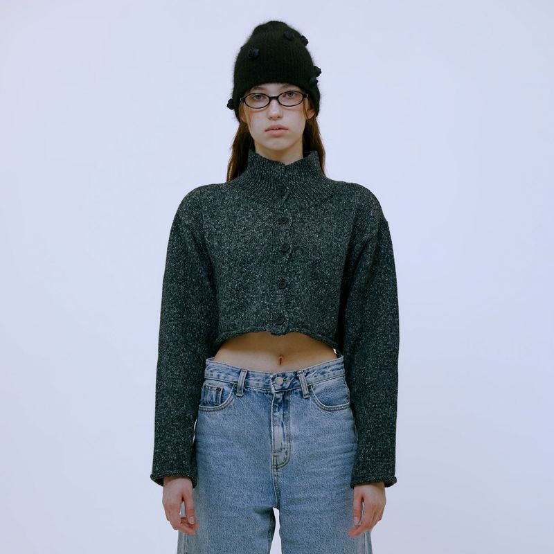 13MONTH(サーティーンマンス)の「Boucle Turtleneck Cardigan (CHARCOAL)()」