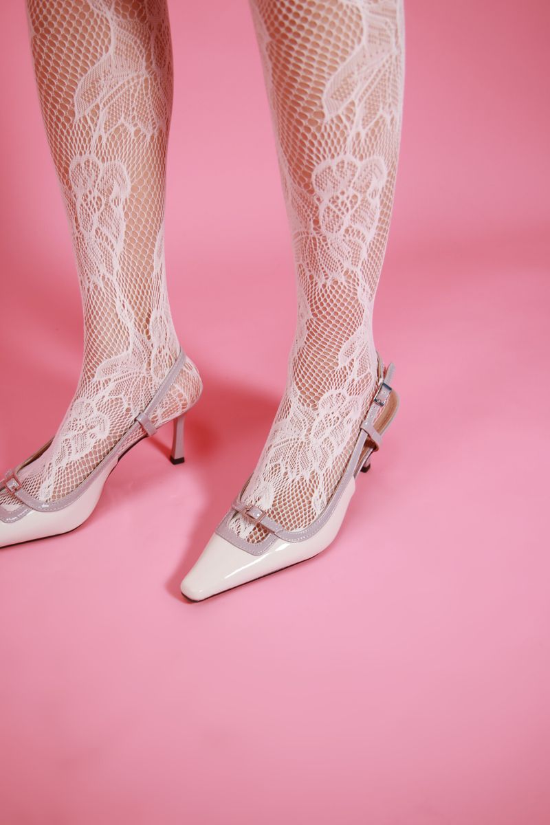 big flower lace tights (white)
