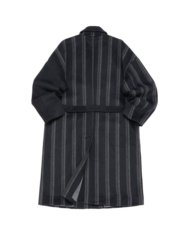 STRIPE COMBINATION WOOL ROBE COAT (Black)