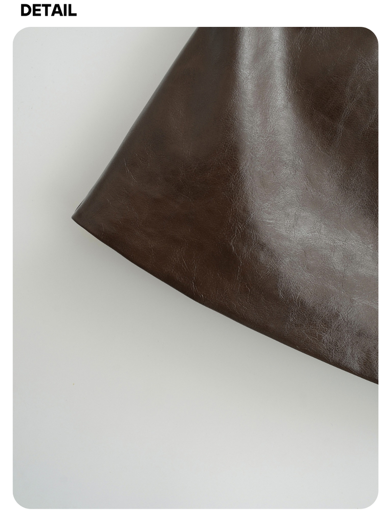 Olive leather A-line mini skirt