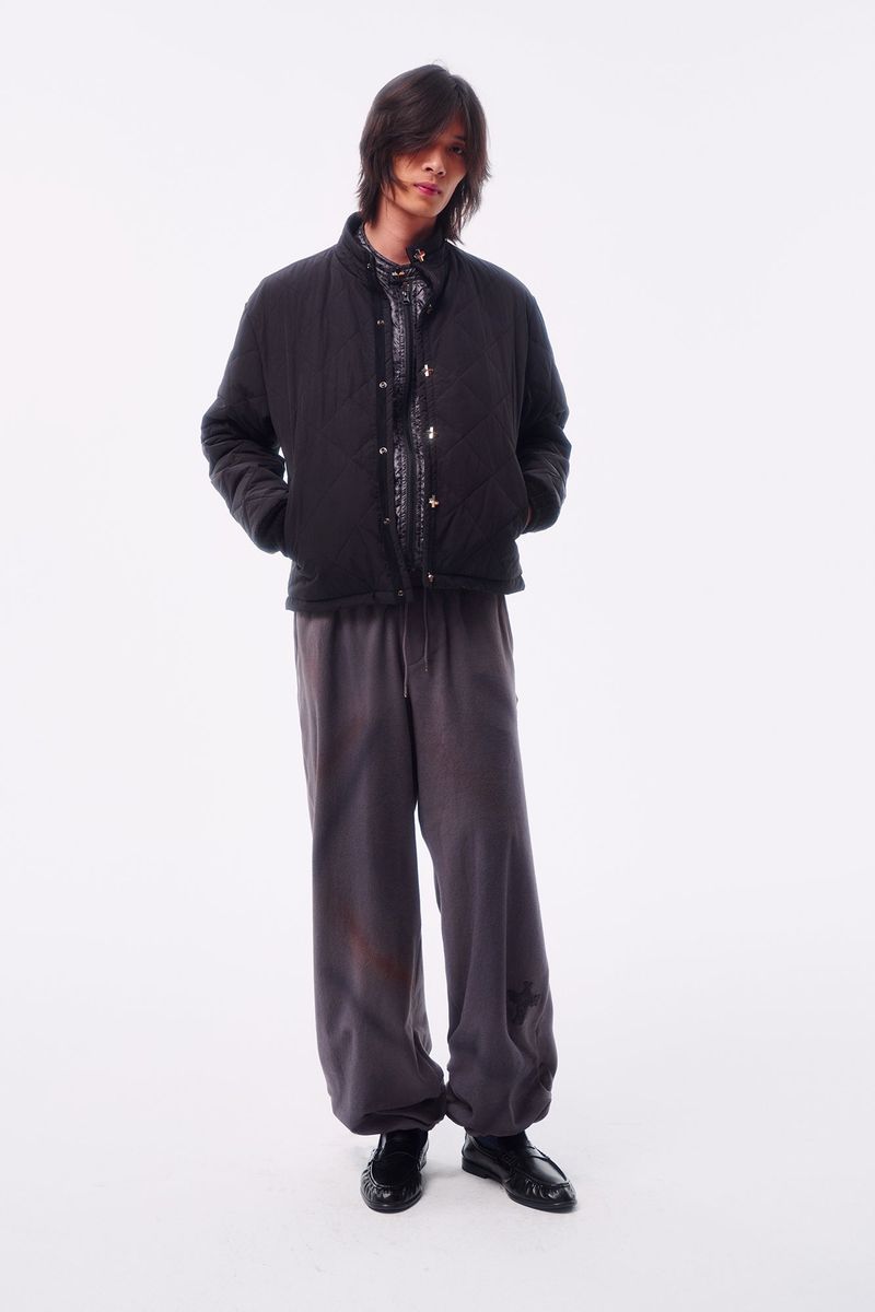 FLEECE SPRAY-DIRT CROSS LINE HEM DRAWSTRING ADJUSTABLE SWEATPANTS